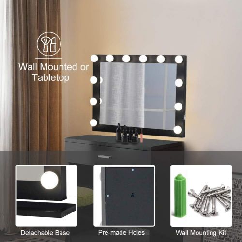  Toyswill Hollywood Vanity Mirror,Lighted Makeup Mirror Free LED Dimmable Bulbs,Tabletop Wall Mounted Back Stage Beauty Cosmestic Mirror (Black)