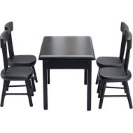 Black Chairs 5Pcs Miniature Table and Chairs, Mini Dining Table Set for 4, Doll House Black Wooden Table Chairs Miniature Furniture and Accessories Furniture