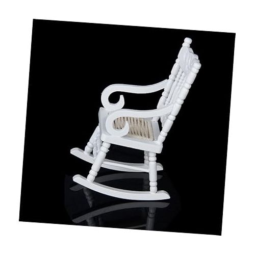  Toyvian 1/12 Rocking Chair Fairy Drawers Miniature Furniture Ornaments 1:12 Rocking Chair Tiny Furniture Model Mini Chairs for Crafts Miniature Chair Table Wooden White