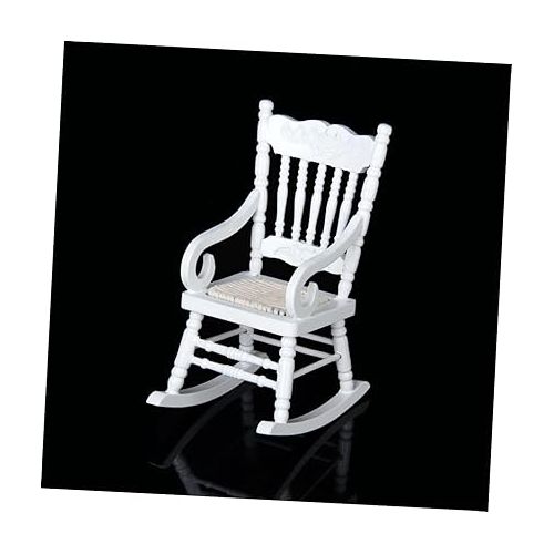  Toyvian 1/12 Rocking Chair Fairy Drawers Miniature Furniture Ornaments 1:12 Rocking Chair Tiny Furniture Model Mini Chairs for Crafts Miniature Chair Table Wooden White