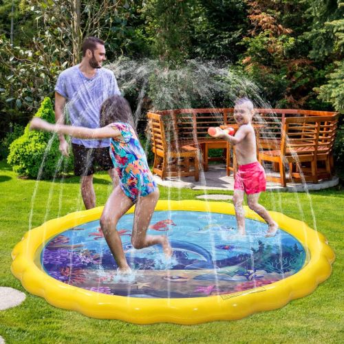  Toyvian Splash Sprinkler Pad for Kids,Kiddie Baby Pool,67 Outdoor Party Water Mat Toys, Inflatable Water Toys Swimming Pool for 2-12 Years Old Toddlers Baby Kids Children