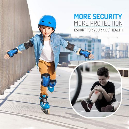  Toyvian Kids Protective Gear Knee Pads for Kids Knee and Elbow Pads with Wrist Guards 3 in 1 Protective Gear Set for Roller Skating Cycling Skateboard Bike Scooter Rollerblade(Blue