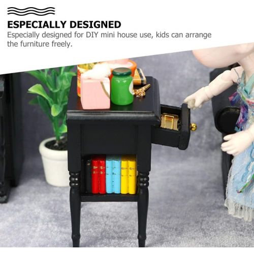  Toyvian Dollhouse Bedside Table 1 12 Scale Nightstand Furniture Micro Dollhouse Scene Layout Caibne Table Tiny House Wood Furniture Decor