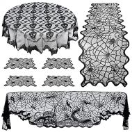Toyvian 7pcs Halloween Decorations Tablecloth Halloween Bat Skull Lace Tablecloth Spiderweb Fireplace Mantle Scarf Spider Web Table Runner Cover Table Topper for Halloween Party