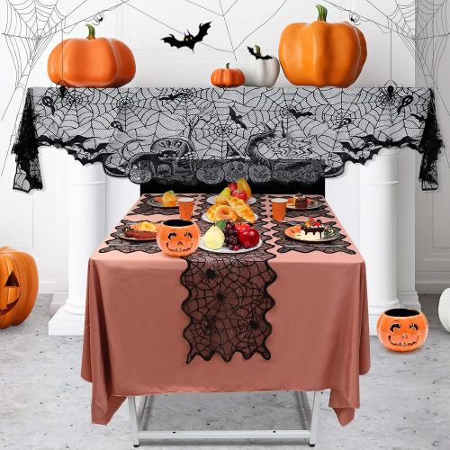  Toyvian 7pcs Halloween Decorations Tablecloth Halloween Bat Skull Lace Tablecloth Spiderweb Fireplace Mantle Scarf Spider Web Table Runner Cover Table Topper for Halloween Party