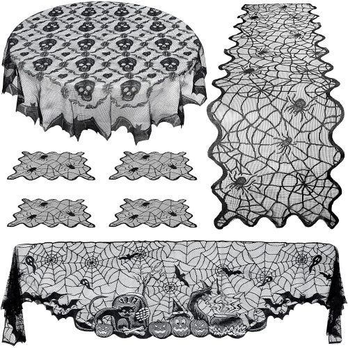  Toyvian 7pcs Halloween Decorations Tablecloth Halloween Bat Skull Lace Tablecloth Spiderweb Fireplace Mantle Scarf Spider Web Table Runner Cover Table Topper for Halloween Party