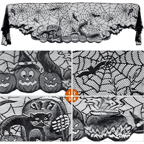  Toyvian 7pcs Halloween Decorations Tablecloth Halloween Bat Skull Lace Tablecloth Spiderweb Fireplace Mantle Scarf Spider Web Table Runner Cover Table Topper for Halloween Party