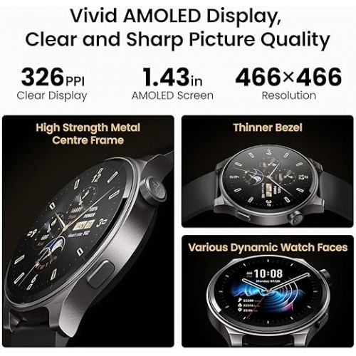  TOZO S5 Smart Watch (Answer/Make Calls), 1.43’’ AMOLED Smart Watches for Men Women 100+ Sport Modes Fitness Watch with Blood Oxygen/Sleep/Heart Rate Monitor, IP68 Waterproof Smartwatch