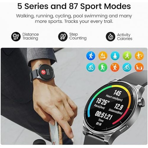  TOZO S5 Smart Watch (Answer/Make Calls), 1.43’’ AMOLED Smart Watches for Men Women 100+ Sport Modes Fitness Watch with Blood Oxygen/Sleep/Heart Rate Monitor, IP68 Waterproof Smartwatch
