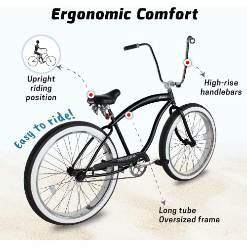  Tracer Beach Cruiser Bike for Adults, 26/29 Inch Wheels, Fat Tire, Hi Ten Steel Frame, 1/3/7 Speed, Complete Cruiser Bike