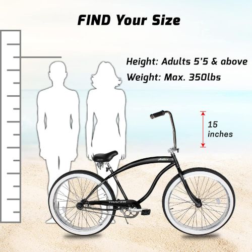  Tracer Beach Cruiser Bike for Adults, 26/29 Inch Wheels, Fat Tire, Hi Ten Steel Frame, 1/3/7 Speed, Complete Cruiser Bike