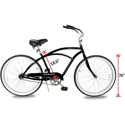  Tracer Beach Cruiser Bike for Adults, 26 Inch Wheels, Hi Ten Steel Frame, 1 Speed, Complete Cruiser Bike, Multi Colors