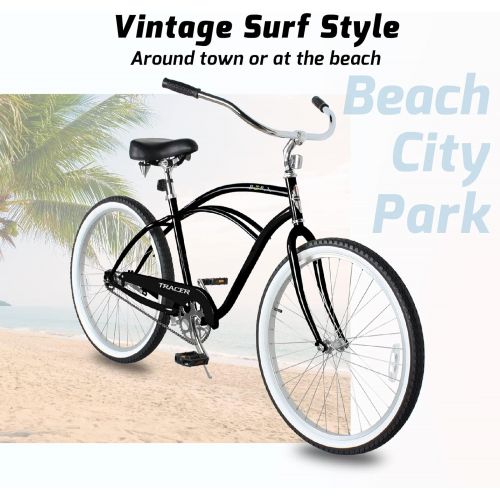  Tracer Beach Cruiser Bike for Adults, 26 Inch Wheels, Hi Ten Steel Frame, 1 Speed, Complete Cruiser Bike, Multi Colors