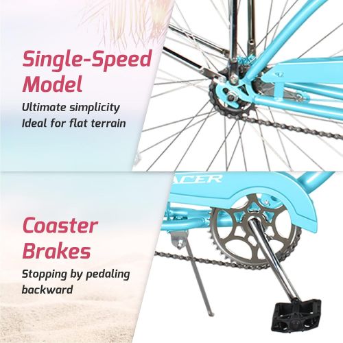 Tracer Beach Cruiser Bike for Adults, 26 Inch Wheels, Hi Ten Steel Frame, 1 Speed, Complete Cruiser Bike, Multi Colors