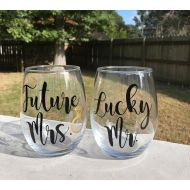 /TraceysTrendyVinyl Future Mrs, Lucky Mr, Newly Engaged Gift, Couples Gift, Engagement Wine Gift, Future Mrs wine glass, Couples Wine Glasses, Bride Glass