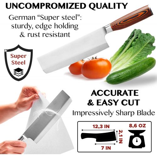  [아마존베스트]TradaFor Vegetable Knife - Japanese Chef Knife - Usuba - Sharp Knife - Kitchen Knife - Stainless Steel High Carbon Pro Chef Knife - 7Inch Dicing Mincing Veg Knife - Best Gift in Stylish Gif