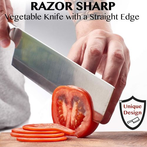  [아마존베스트]TradaFor Vegetable Knife - Japanese Chef Knife - Usuba - Sharp Knife - Kitchen Knife - Stainless Steel High Carbon Pro Chef Knife - 7Inch Dicing Mincing Veg Knife - Best Gift in Stylish Gif