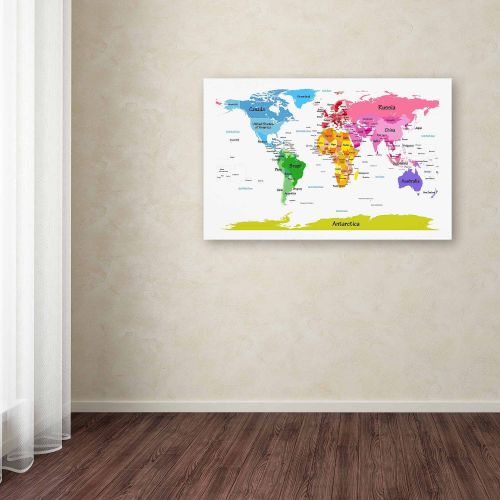  Trademark Art Trademark Fine Art World Map for Kids II Canvas Art by Michael Tompsett