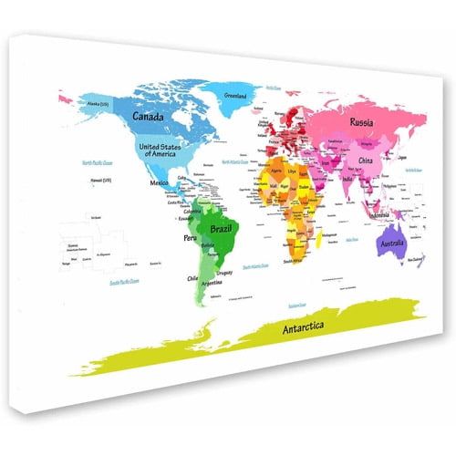  Trademark Art Trademark Fine Art World Map for Kids II Canvas Art by Michael Tompsett