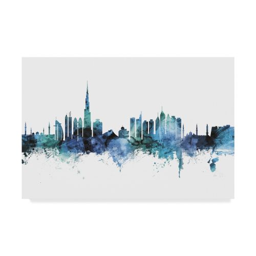  Trademark Art Trademark Fine Art Dubai Blue Teal Skyline Canvas Art by Michael Tompsett