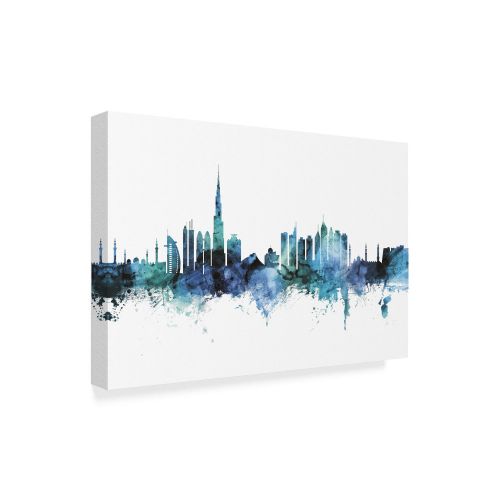  Trademark Art Trademark Fine Art Dubai Blue Teal Skyline Canvas Art by Michael Tompsett