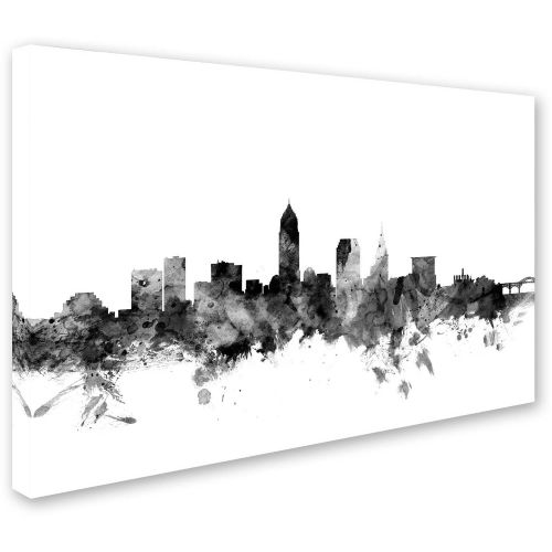  Trademark Art Trademark Fine Art Cleveland Ohio Skyline B&W Canvas Art by Michael Tompsett