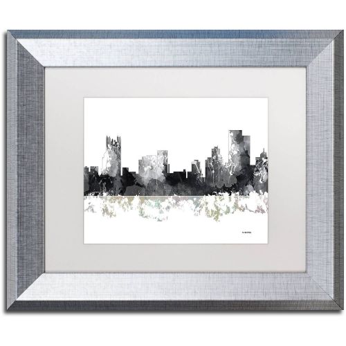  Trademark Art Trademark Fine Art Pittsburgh PA Skyline BG-1 Canvas Art by Marlene Watson, White Matte, Silver Frame