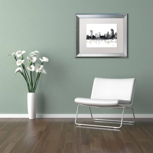  Trademark Art Trademark Fine Art Pittsburgh PA Skyline BG-1 Canvas Art by Marlene Watson, White Matte, Silver Frame