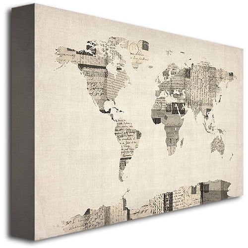  Trademark Art Vintage Postcard World Map Canvas Art by Michael Tompsett