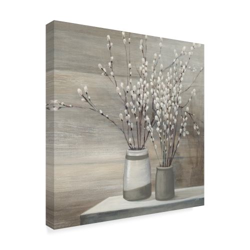  Trademark Art Trademark Fine Art Pussy Willow Still Life Gray Pots Crop Canvas Art by Julia Purinton