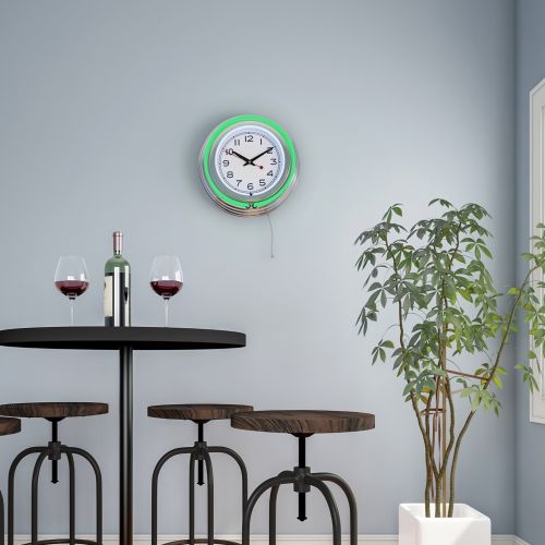  Trademark Art Retro Neon Wall Clock - Battery Operated Wall Clock Vintage Bar Garage Kitchen Game Room  14 Inch Round Analog by Lavish Home (Green and White)