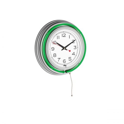  Trademark Art Retro Neon Wall Clock - Battery Operated Wall Clock Vintage Bar Garage Kitchen Game Room  14 Inch Round Analog by Lavish Home (Green and White)