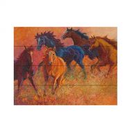 Trademark Fine Art Free Range Horses by Marion Rose, Wood Slats 12x16, Multi Color