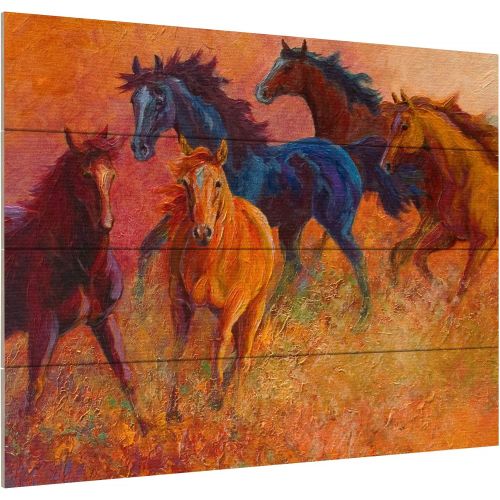  Trademark Fine Art Free Range Horses by Marion Rose, Wood Slats 12x16, Multi Color