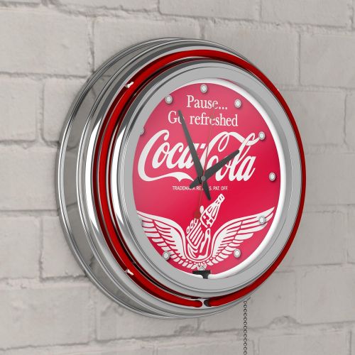  Trademark Gameroom Coca-Cola Wings Chrome Double Ring Neon Clock, 14