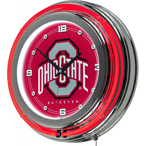  Trademark Gameroom NCAA Ohio State University Chrome Double Ring Neon Clock, 14