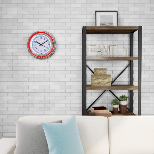  Trademark Gameroom Lavish Home Retro Neon Wall Clock - Battery Operated Wall Clock Vintage Bar Garage Kitchen Game Room  14 Inch Round Analog (Orange and White)