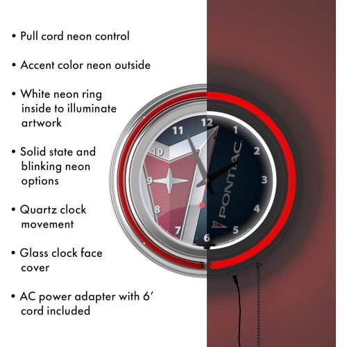 Trademark Gameroom Pontiac Chrome Double Ring Neon Clock, 14