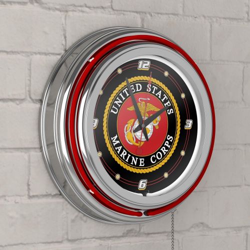  Trademark Gameroom United States Marine Corps Chrome Double Ring Neon Clock, 14