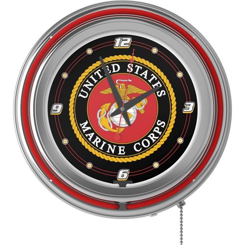  Trademark Gameroom United States Marine Corps Chrome Double Ring Neon Clock, 14