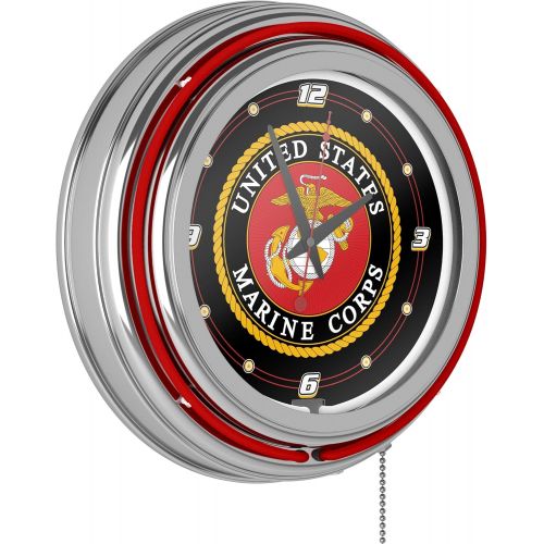  Trademark Gameroom United States Marine Corps Chrome Double Ring Neon Clock, 14