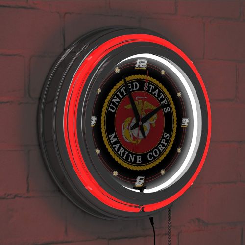  Trademark Gameroom United States Marine Corps Chrome Double Ring Neon Clock, 14