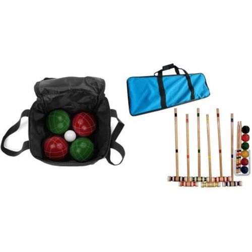  Bundle: Trademark Games 9 Piece Bocce Ball Set with Easy Carry Nylon Case and Complete Croquet Set with Carrying Case