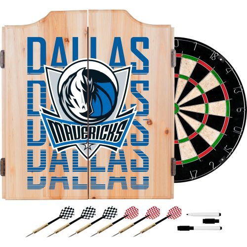  Trademark Global Trademark Gameroom NBA7010-DM3 NBA Dart Cabinet Set with Darts & Board - City - Dallas Mavericks