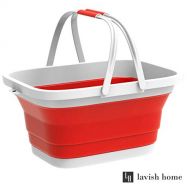 Trademark Home Collection Wakeman Collapsible Basket-Multiuse Handbasket with Carrying Handles for Camping, Picnics, Tailgates, Indoor Outdoor Use, More (Red)