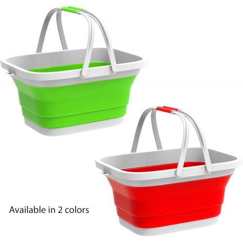  Trademark Home Collection Wakeman Collapsible Basket-Multiuse Handbasket with Carrying Handles for Camping, Picnics, Tailgates, Indoor Outdoor Use, More (Red)