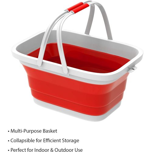  Trademark Home Collection Wakeman Collapsible Basket-Multiuse Handbasket with Carrying Handles for Camping, Picnics, Tailgates, Indoor Outdoor Use, More (Red)