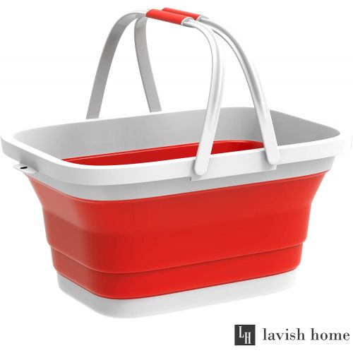  Trademark Home Collection Wakeman Collapsible Basket-Multiuse Handbasket with Carrying Handles for Camping, Picnics, Tailgates, Indoor Outdoor Use, More (Red)