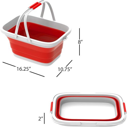  Trademark Home Collection Wakeman Collapsible Basket-Multiuse Handbasket with Carrying Handles for Camping, Picnics, Tailgates, Indoor Outdoor Use, More (Red)