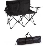 Trademark Innovations, Black Loveseat Style Double Camp Chair with Steel Frame